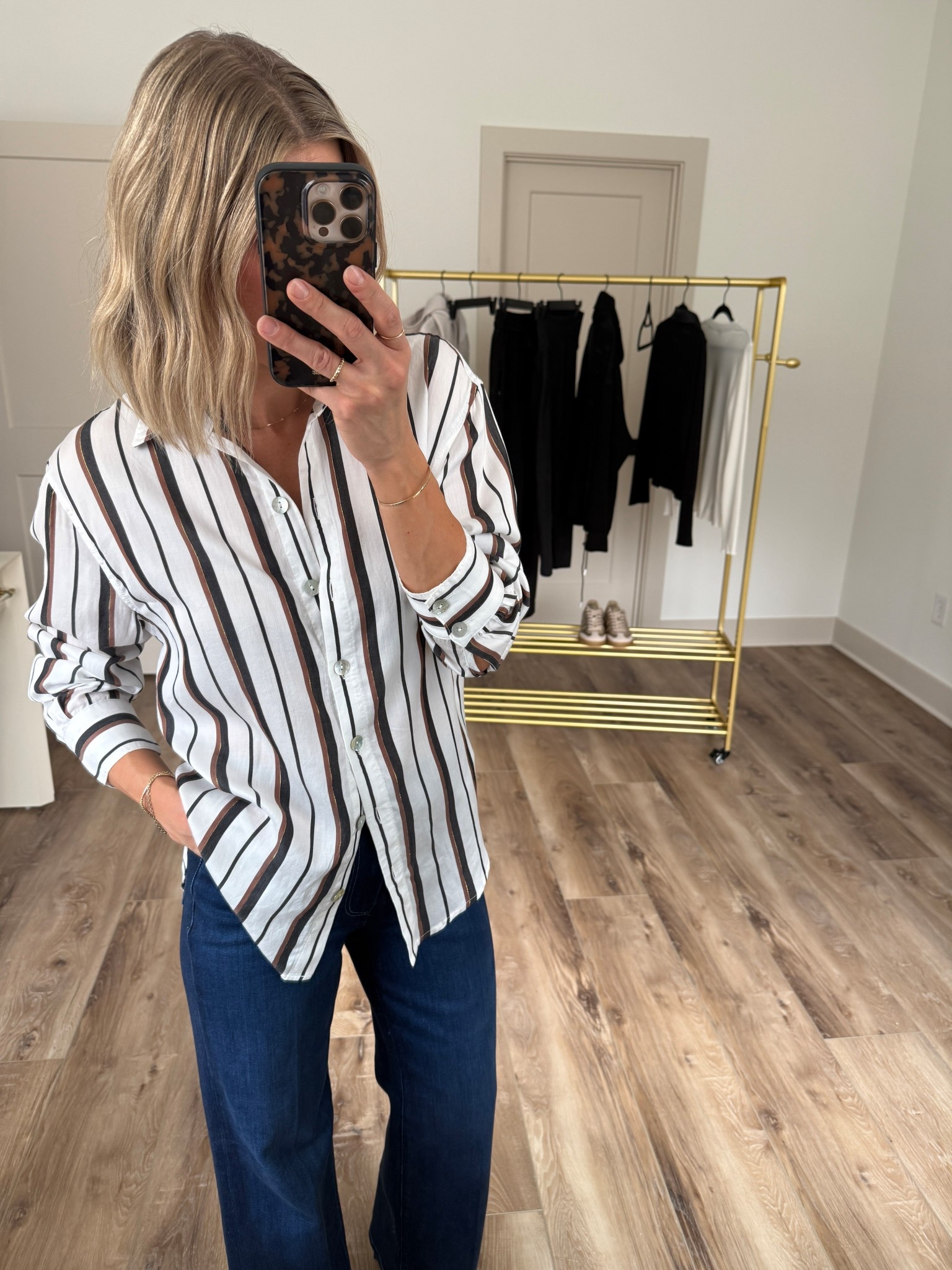 Striped Button-up Shirt, wearing tts small 

@evereveofficial #everevepartner #everevestyle 

#LTKootd #LTKOver40 #LTKFindsUnder100