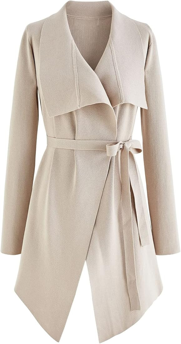 CHICWISH Women's Classy Light Tan/Black Open Front Knit Coat Cardigan | Amazon (US)