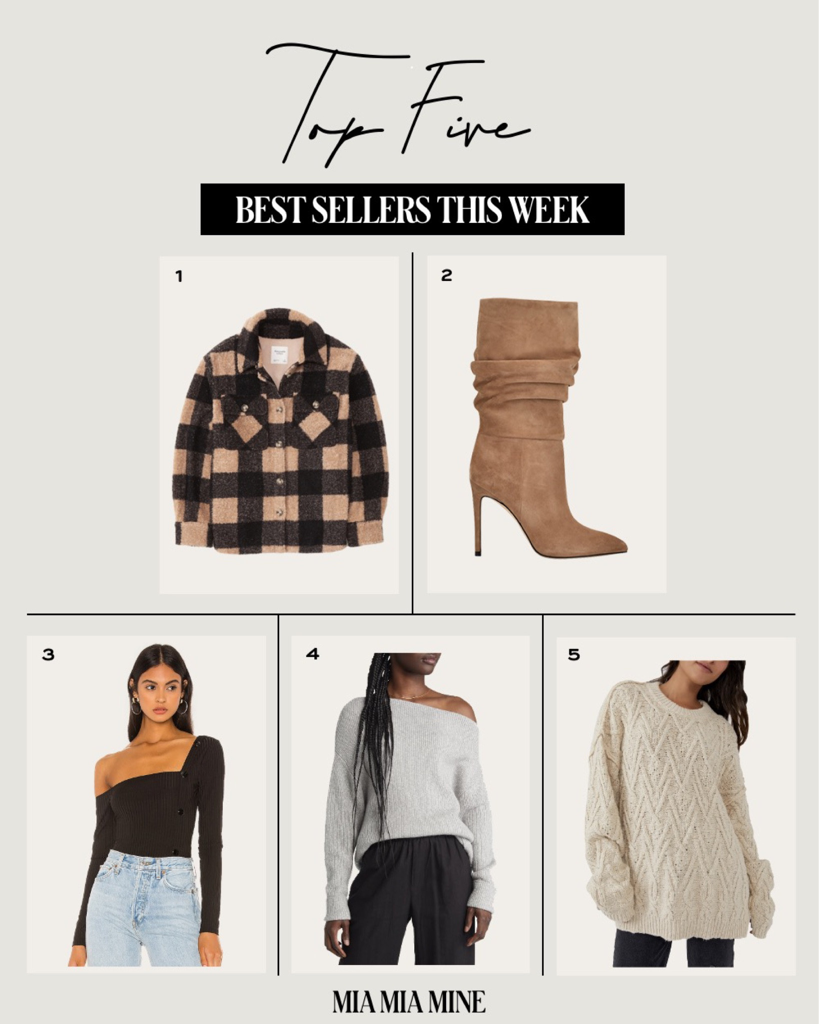 This week’s best sellers on #miamiamine
Abercrombie plaid shacket
Marc fisher slouchy boots
Revolve off the shoulder top
Nordstrom off the shoulder sweater  on sale
Free people cable knit sweater on sale

#LTKSeasonal #LTKstyletip #LTKsalealert