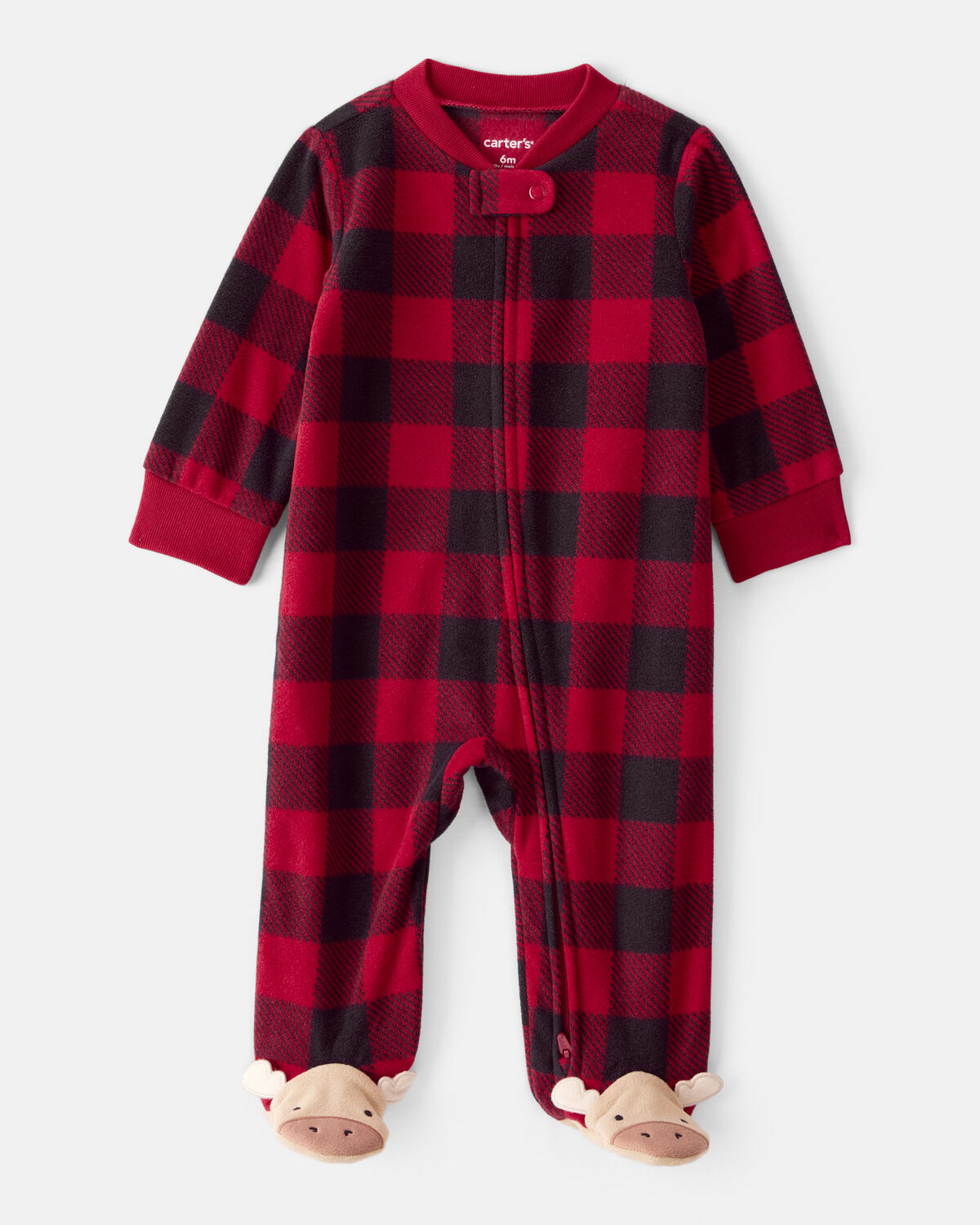 Baby Plaid Print Reindeer Christmas Loose Fit Long-Sleeve Sleep & Play Pajamas - Red | Carter's Inc