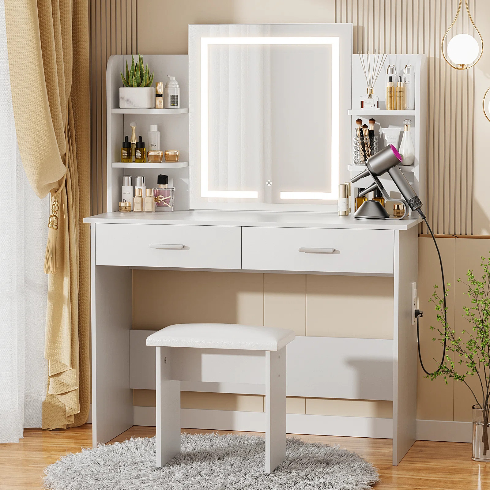 Greyden Vanity Set With LED Mirror & Built-in Outlets | Wayfair North America