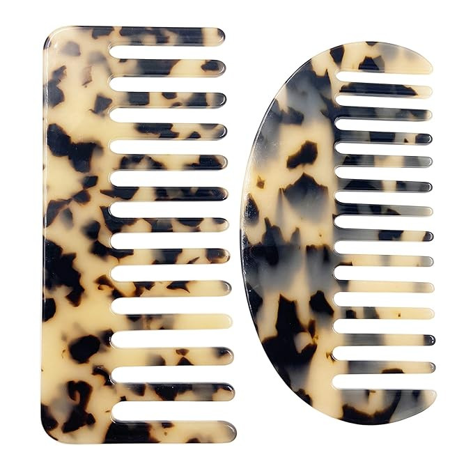 Large Wide Tooth Tortoise Shell Comb Hair Detangling Comb, 2 Pack French Hair Comb Wide Teeth Poc... | Amazon (US)
