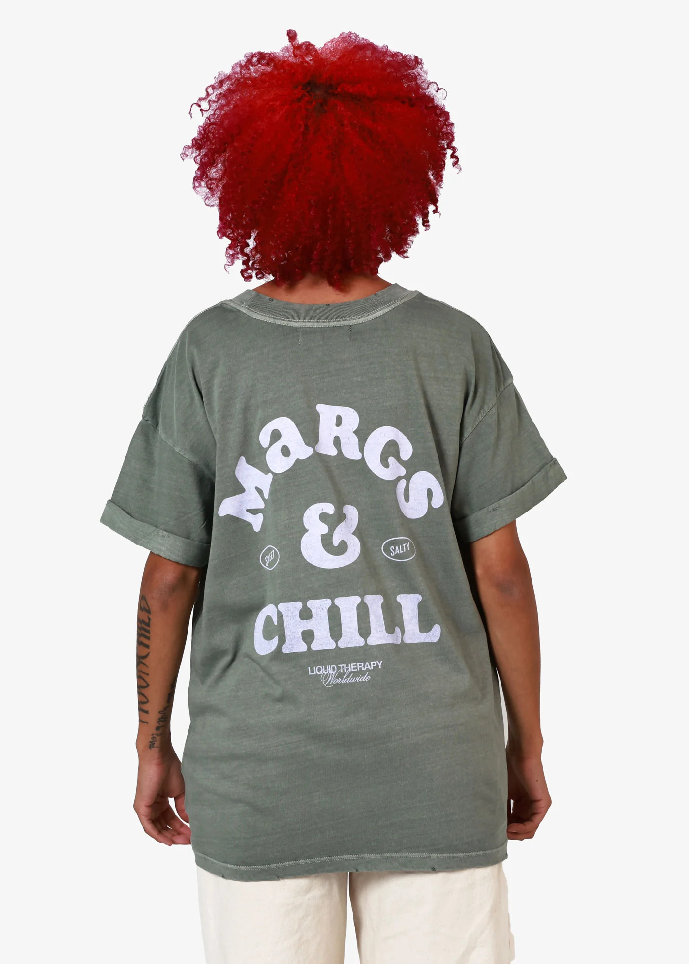 Margs & Chill Army Green Boyfriend Tee | Girl Dangerous