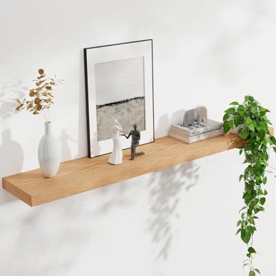 48 Inch Floating Shelves For Wall, Solid Oak Wood Wall Mounted Shelf, Natural Wood Picture Ledge, Nursery Book Storage, Display Shelf For Bathroom, Ki | Wayfair North America