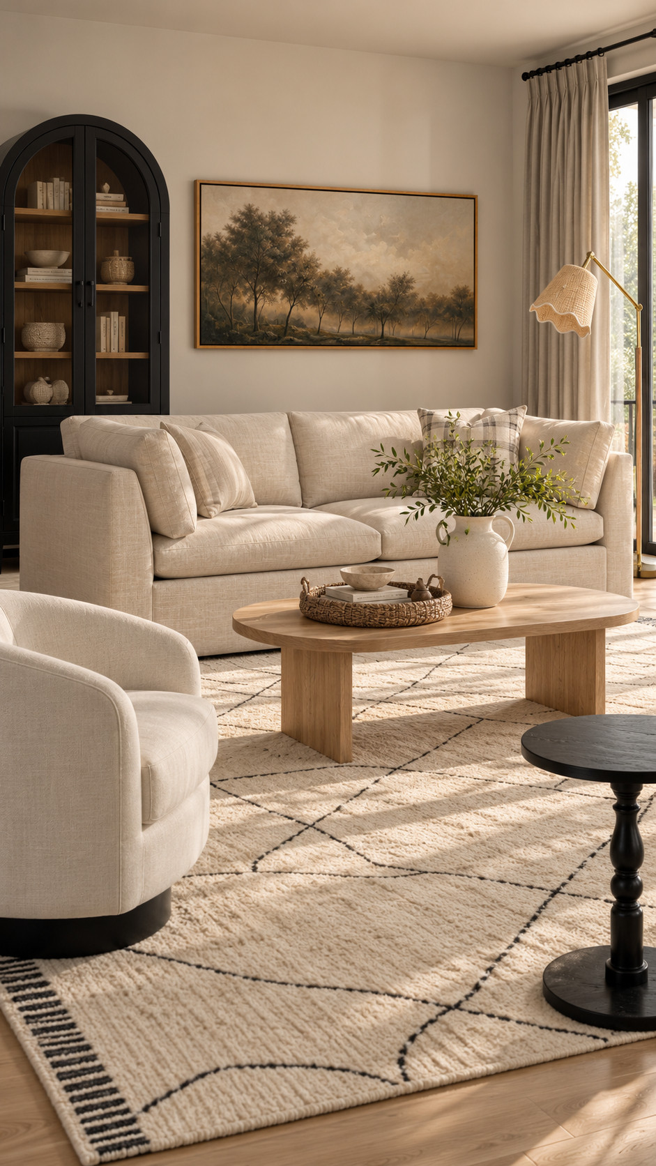 Wayfair living room finds that nail the warm designer look. 🤎
The cream sofa, swivel chair, arched cabinet, wood coffee table, patterned rug, and soft neutral accents make this living room feel polished, inviting, and high end without looking overly styled.

#Wayfair #WayfairFinds #LivingRoomDesign #LivingRoomDecor #LivingRoomFurniture #HomeDecorFinds