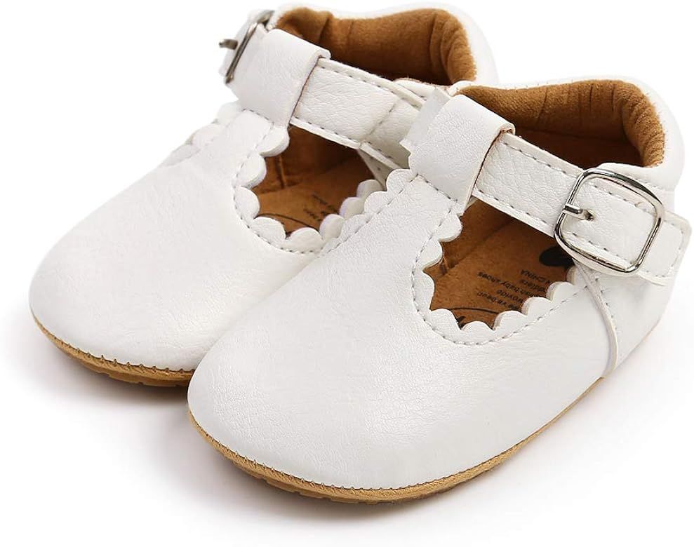 Baby Girls Bowknot Mary Jane Flats Soft Rubber Sole Toddler Walking Shoes Infant Princess Crib We... | Amazon (US)