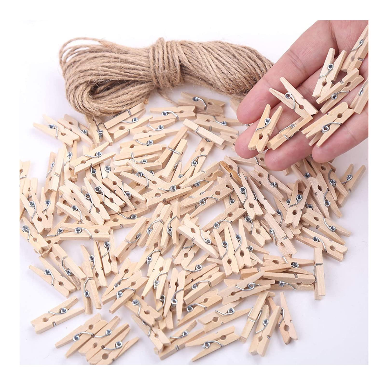 Mini Clothes Pins for Photo, Small Clothespins 200 pcs 1" Natural Wooden Clothespins with Jute Tw... | Amazon (US)