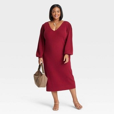 Women's Plus Size Balloon Long Sleeve Sweater Dress - Ava & Viv™ | Target