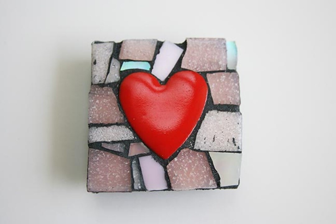 Mosaic Red Pink Heart Square Magnet Love xo Bride Wedding Housewarming first home Glass Valentine... | Etsy (US)