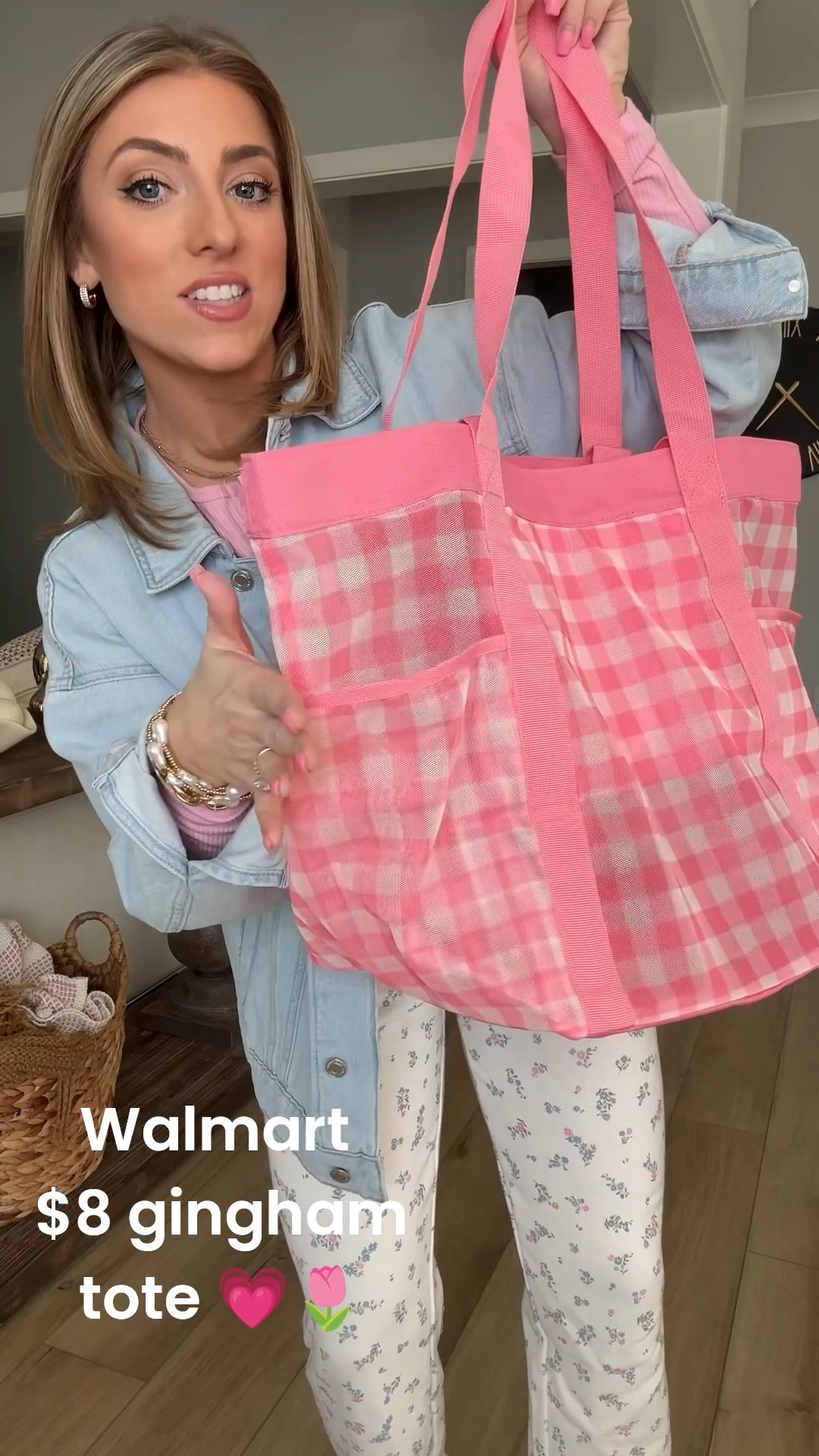This new Walmart tote bag is SUCH a good find 🤍 Only $8 and the cutest everyday bag. I’m obsessed with the pink gingham, and it also comes in green stripes for a more classic look. It’s lightweight but roomy, has an inside zip pocket, two exterior pockets, and two strap options so it’s easy to carry on your shoulder or by hand. Perfect for beach days, pool days, mom life, travel, errands, sports games, and everyday use. One of those affordable Walmart finds that’s actually practical and cute—definitely grabbing more than one.

#walmartfinds #walmartfashion #walmartstyle #walmartnewarrivals #affordablefinds #budgetfriendly #totebag #beachtote #momlifeessentials #everydaybag #ginghamstyle #summeressentials #pooldaystyle #beachdaymusthaves #ltkfinds