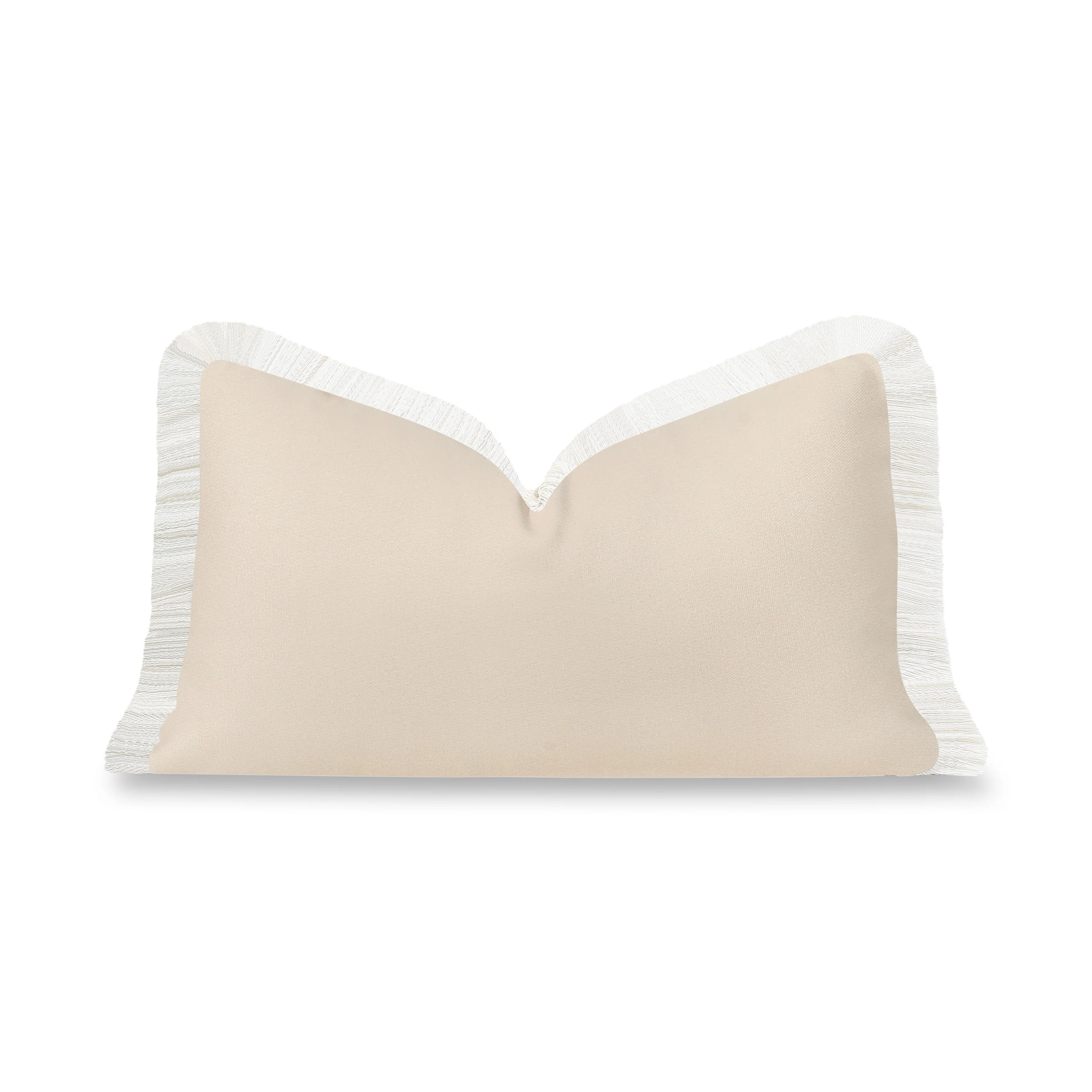 Baylin, Indoor/Outdoor Tan Lumbar Pillow Cover, Solid with Fringe, 12 | Hofdeco