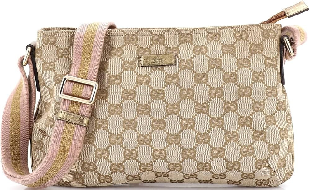 Gucci  
               Pre-Loved Web Strap Messenger Bag GG Canvas Small, Brown | Amazon (US)