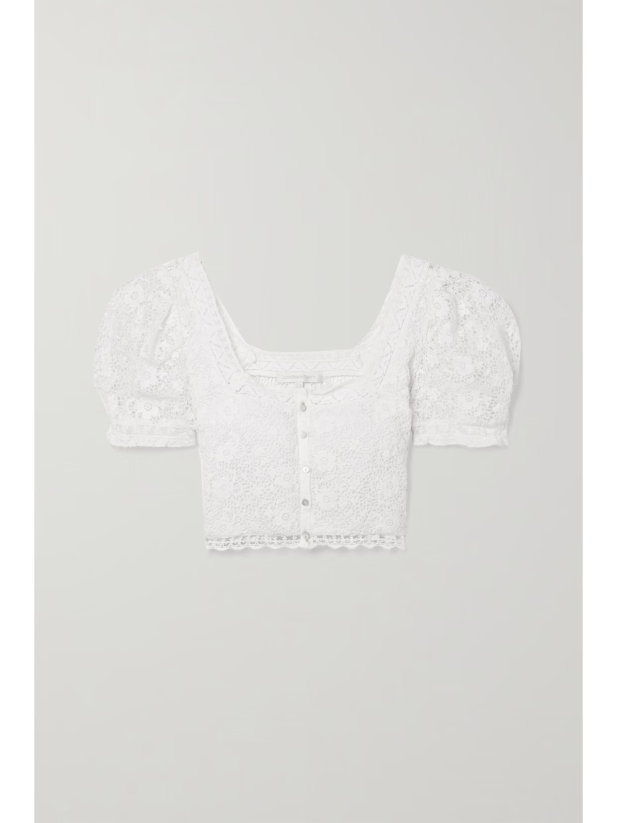 LOVESHACKFANCY - Carmeline Cropped Lace-trimmed Crocheted Cotton Top - White | NET-A-PORTER (US)