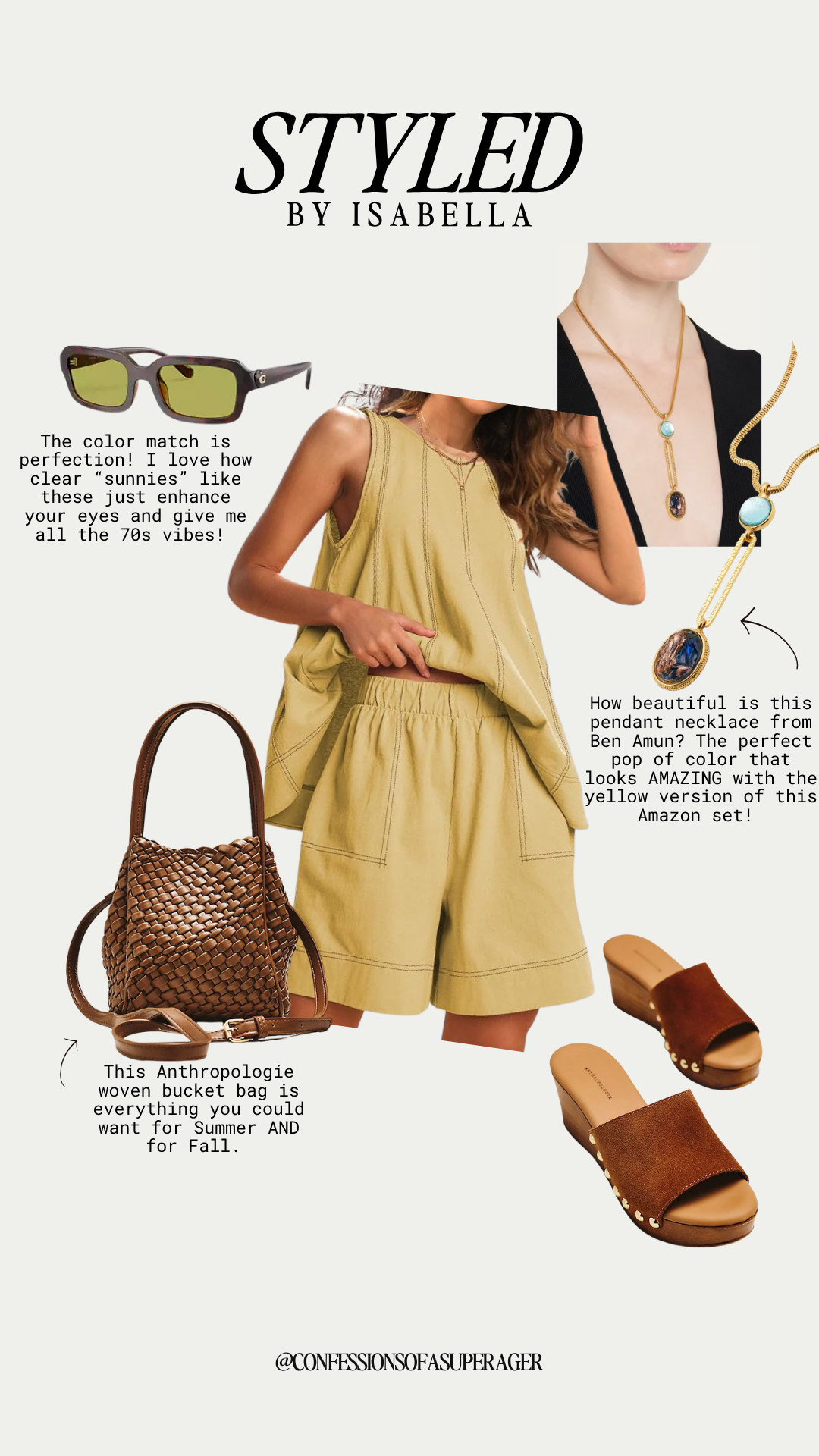 Sunshine in an outfit ☀️💛 This yellow matching set is the perfect effortless summer-to-fall look, styled with retro sunglasses, a woven brown handbag, statement pendant necklace, and chic platform sandals. Easy, polished, and full of warm-weather style—tap to shop the complete outfit! ✨ #SummerStyle #FallTransitionOutfit #YellowOutfit #MatchingSet #AmazonFashion #CasualChic #EffortlessStyle #Over50Fashion #FashionOver50 #AgelessStyle #LTKStyle #LTKFashion #LTKFinds #ConfessionsOfASuperAger

#LTKootd #LTKOver40 #LTKSaleAlert