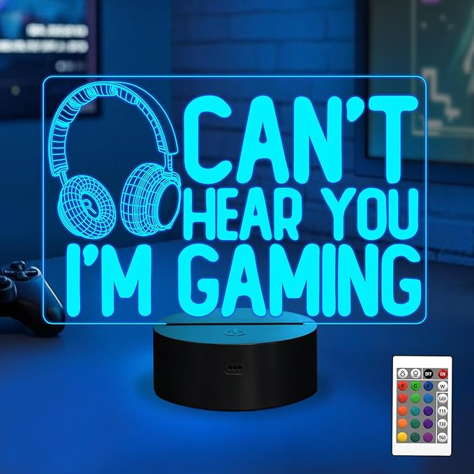 YuanDian Can't Hear You I'm Gaming Night Light, Headset Graphic Video Games Gamer Gift Funny 3D I... | Amazon (US)