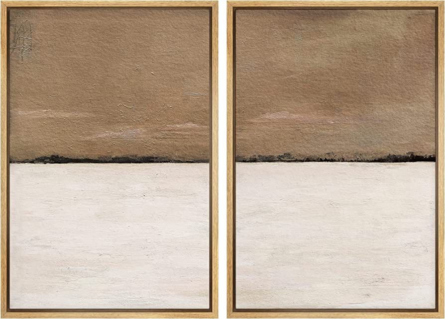MUDECOR Framed Canvas Print Wall Art Set Brown Tan Pastel Landscape Abstract Shapes Illustrations... | Amazon (US)