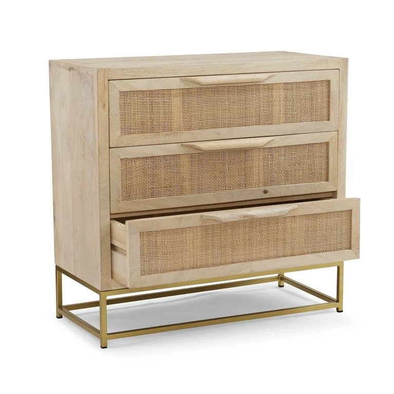Powell Blair 3-Drawer Rattan Cabinet, Gold Legs with Natural Finish | Walmart (US)
