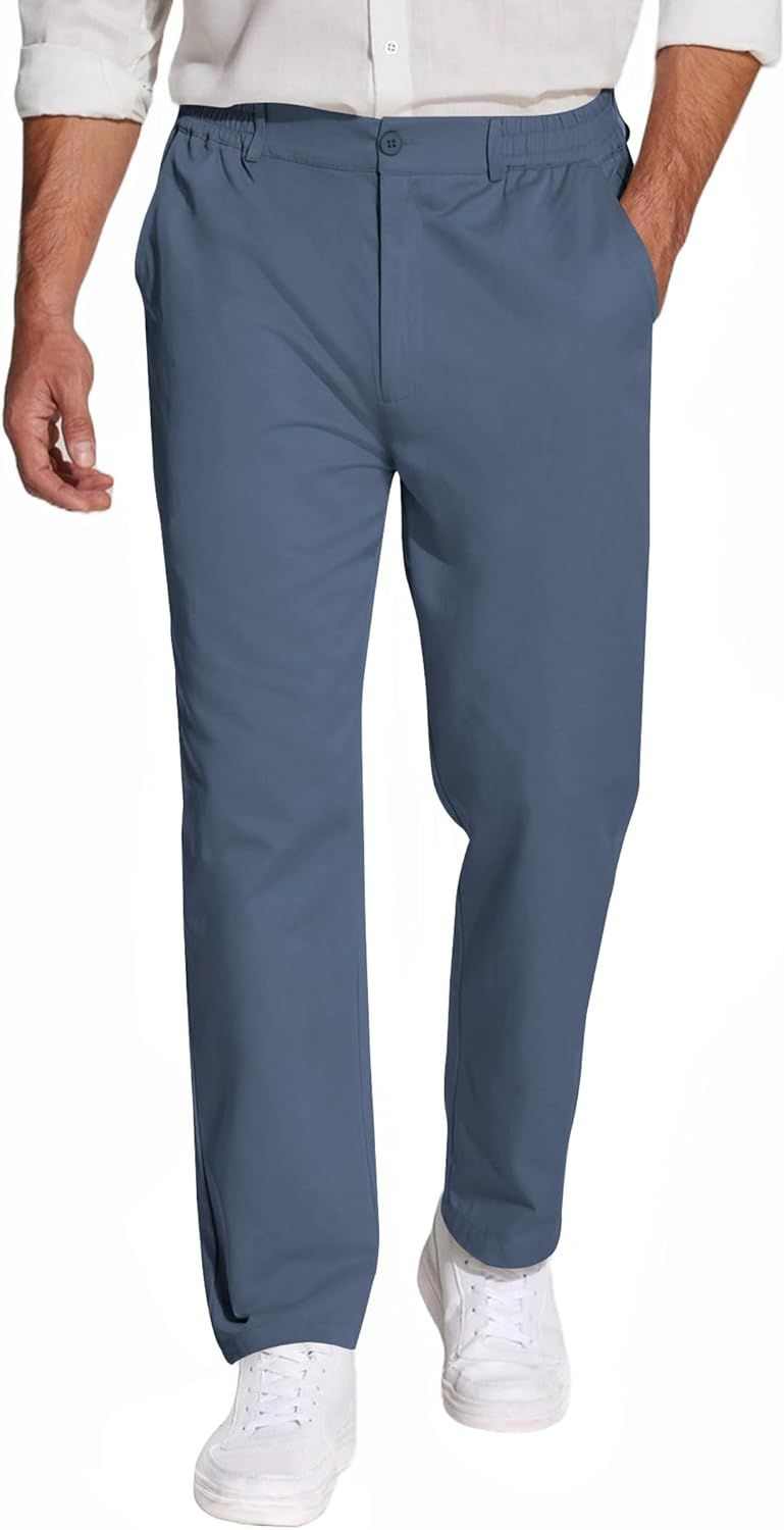 COOFANDY Mens Casual Slacks Relaxed Fit Cotton Chinos Pants Elastic Waistband Flat Front Khaki Pa... | Amazon (US)