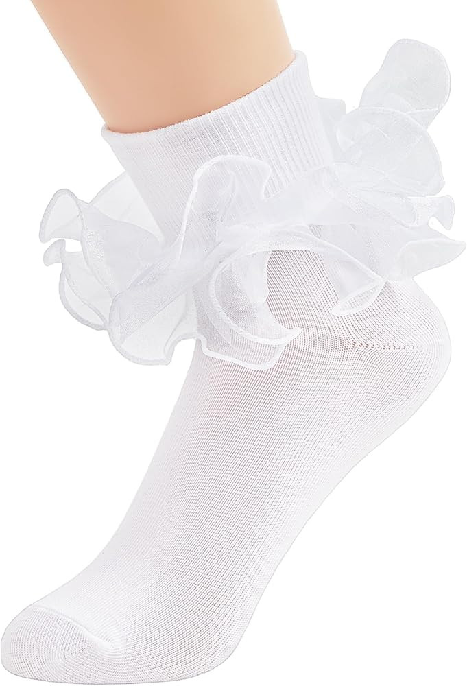 Komorebi Big Ruffle Ankle Socks Women-Lace Frilly Cute Socks-Soft Cotton Girls Sock | Amazon (US)