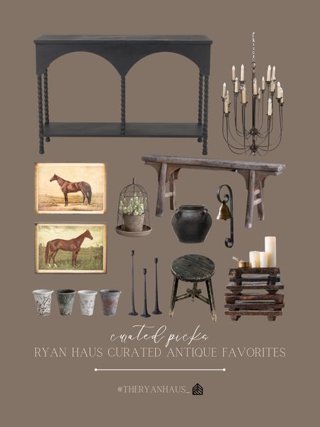 Antique Farmhouse favorites! This chandelier is stunning and has been one of my favorites for a long time! I love these horse prints too as you all know the special place in my heart I have for horses. These primitive wood pieces are so pretty too! 

#LTKhome #LTKstyletip