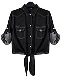 Omoone Women's 3/4 Sleeve Modern Denim Crop Top Tie Knot Shirt Cardigan | Amazon (US)