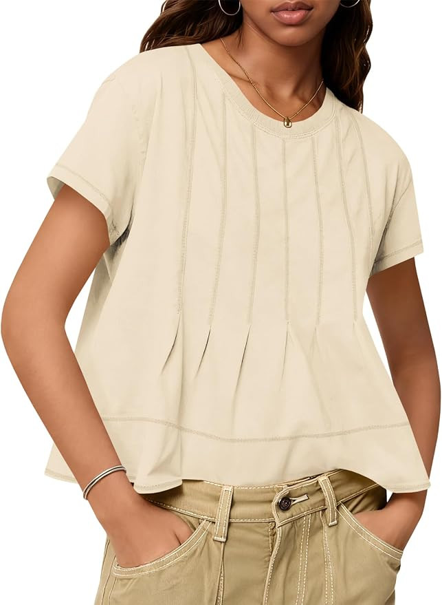Tankaneo Womens Babydoll Tops Short Sleeve Peplum Pleated Summer T-Shirts Casual Loose Fit Flowy ... | Amazon (US)