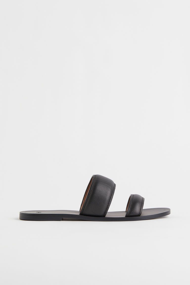 H & M - Leather Slides - Black | H&M (US)