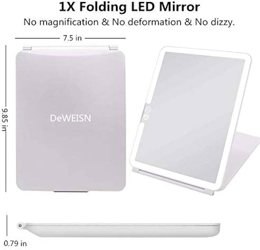 deweisn Folding Lighted Makeup Mirror with 72 LEDs 3 Colors Light Modes USB Rechargable 1800mA Ba... | Amazon (US)