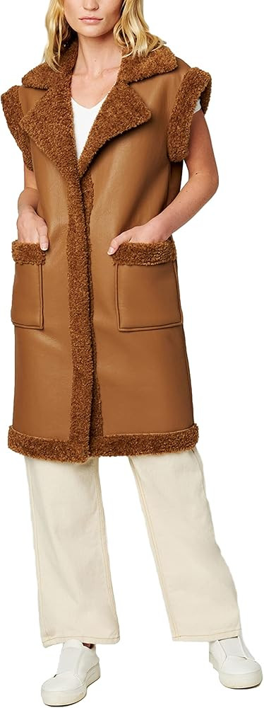 [BLANKNYC] Womens Luxury Clothing Bonded Vegan Leather Sherpa Vest | Amazon (US)