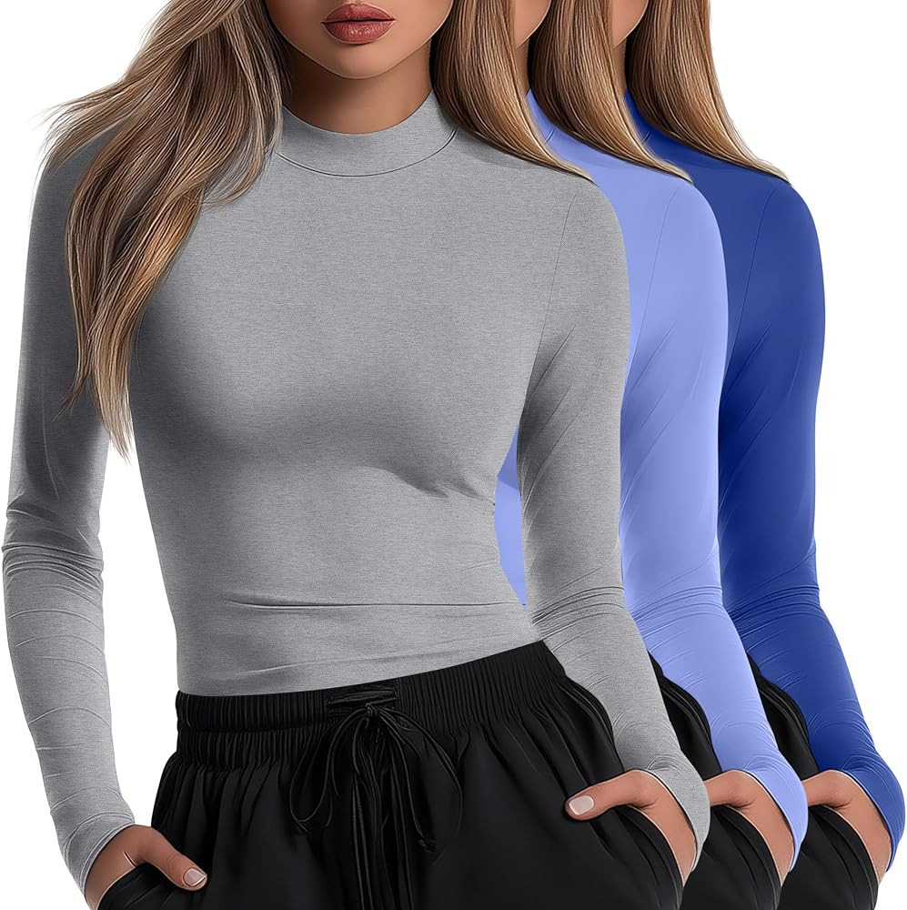 Neer 3 Pack Women's Underscrubs Long Sleeve Shirts Mock Turtleneck Slim Fit Cotton Scrub Top Basi... | Amazon (US)