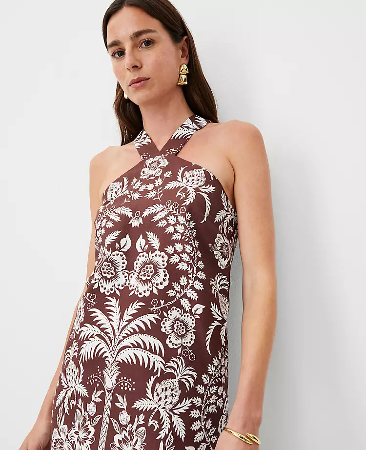 Palm Cotton Linen Halter Dress | Ann Taylor (US)