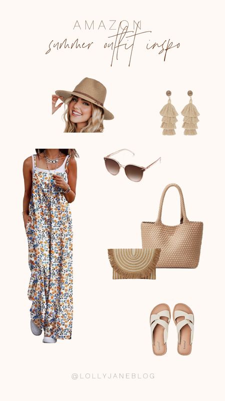 Amazon summer outfit inspo! 🫶🏻

Summer is the season of bright colors, sandals, and light accessories! Amazon has adorable finds for everyone. This floral jumpsuit is my absolute favorite and works perfect with any plain white top. 
We are loving these summer accessories, and these cute boho style bags! Some adorable sunnies/ sunglasses are always a must for your summer bag! A stylish hat tops off this outfit! 💛

#LTKstyletip #LTKSeasonal #LTKsalealert