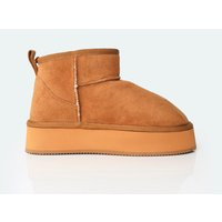 Theo Chestnut Brown Faux Suede Ultra Mini Ankle Platform Boots | Public Desire (US & CA)