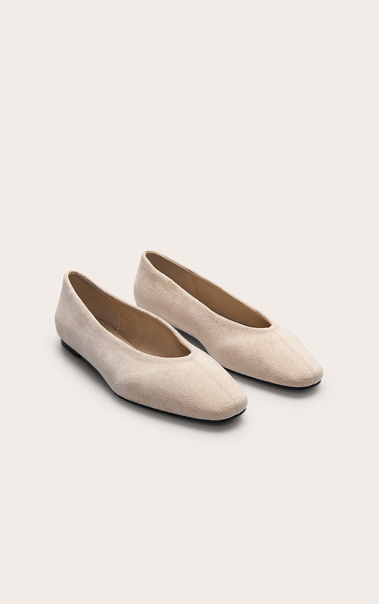 Cream Faux Suede Square Toe Seam Detail Ballet Flats | PrettyLittleThing UK