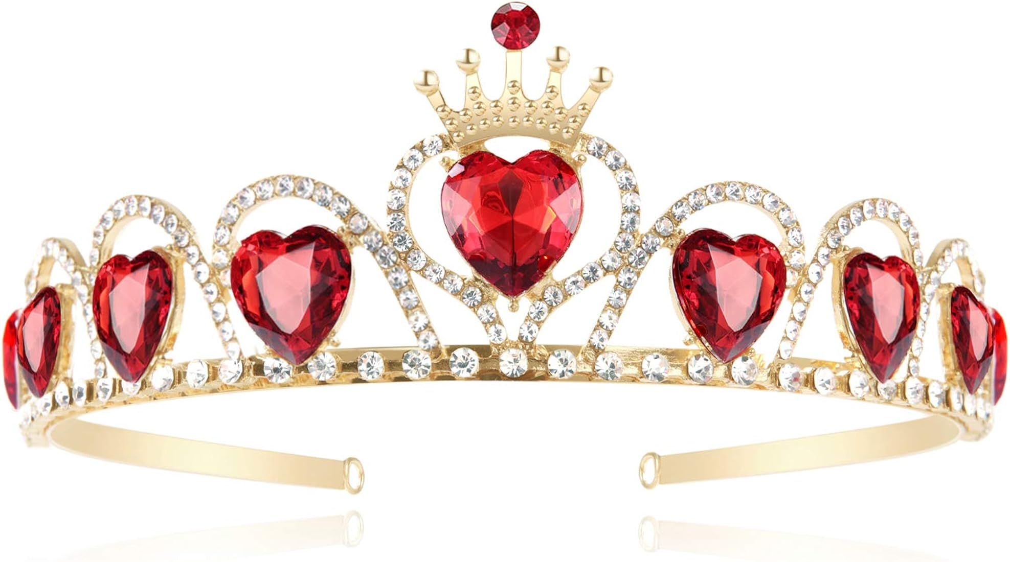 Evie Red Heart Tiara Descendants Costume Headdress Queen of Hearts Gold Crown for Girls Teens Hal... | Amazon (US)