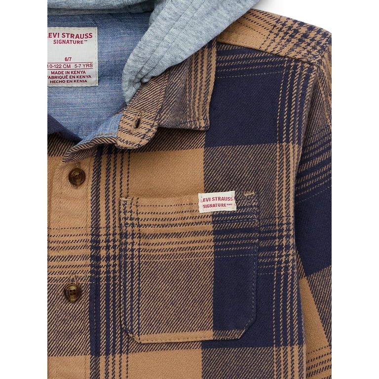 Levis Boys Hooded Plaid Flannel Shirt, Sizes 4-18 | Walmart (US)