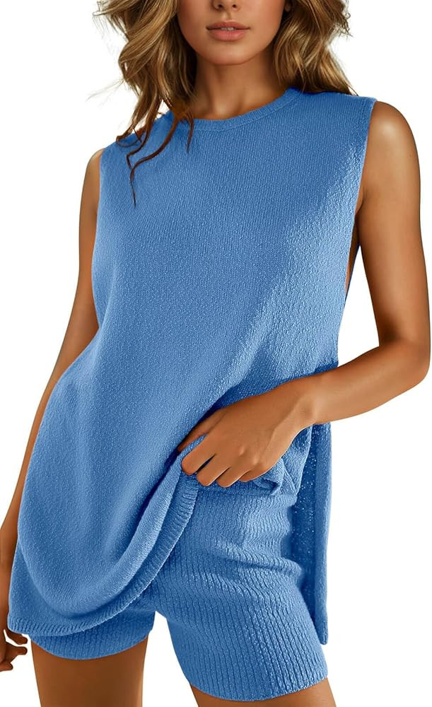 Imily Bela Womens Summer Sweater Sets Sleeveless Knit Tank Tops Matching Shorts 2 Piece Beach Vac... | Amazon (US)