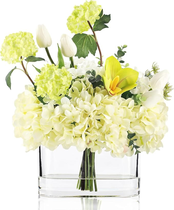 WELL KNOWN Artificial Flowers in Vase, Fake Hydrangea Tulips Flowers Bouquet in Vase, Spring & Su... | Amazon (US)