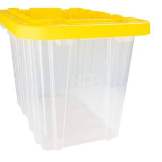 HDX 9 Gal. Tough Storage Tote in Clear with Yellow Lid 999-9G-C-HDX - The Home Depot | The Home Depot
