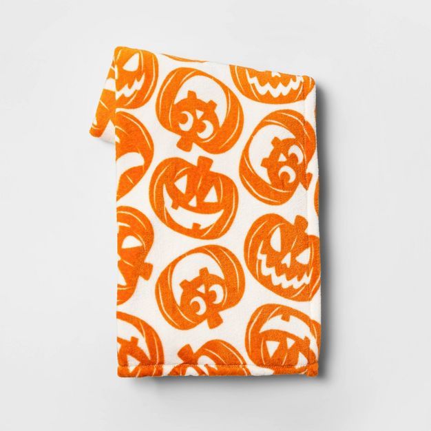 Pumpkin Printed Plush Throw Blanket Ivory - Hyde & EEK! Boutique™ | Target