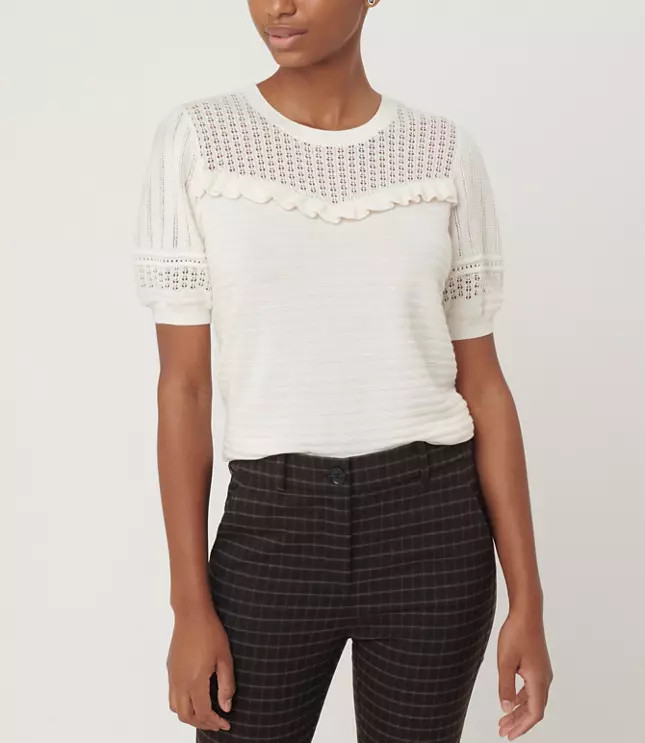 Ruffle Puff Sleeve Sweater Tee | LOFT | LOFT