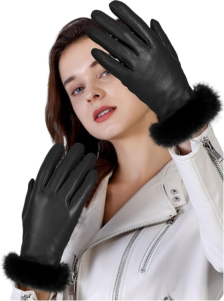 FIORETTO Womens Chrome-Free Genuine Leather Gloves with Fur Cuff Touchscreen Winter Warm Driving ... | Amazon (US)