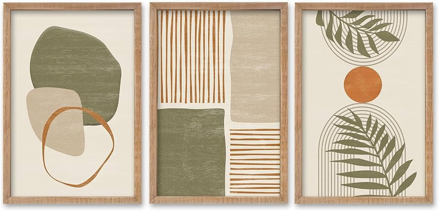 SRSZHIYUE Large Green Abstract Boho Plant Wall Art Set of 3 16"x11" Wood     Neutral Bohemian, Wo... | Amazon (US)