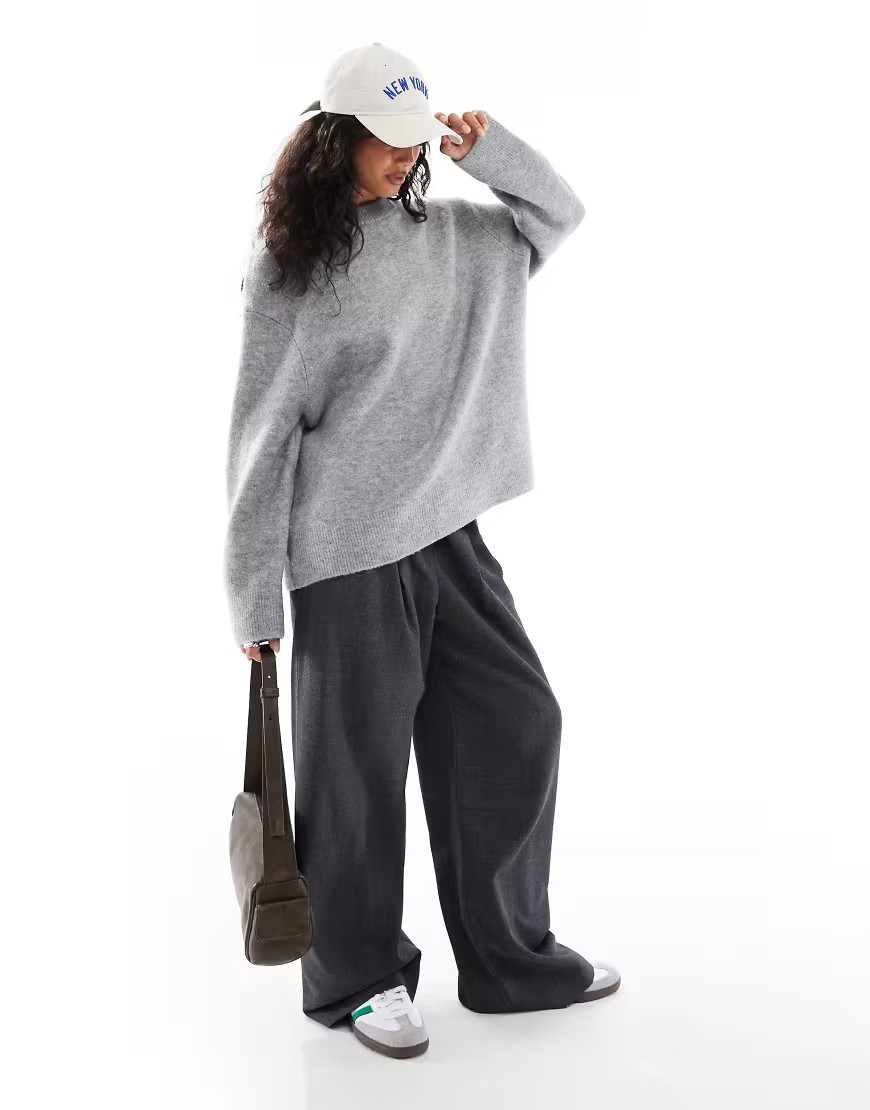 Stradivarius soft touch knit sweater in grey melange | ASOS (Global)