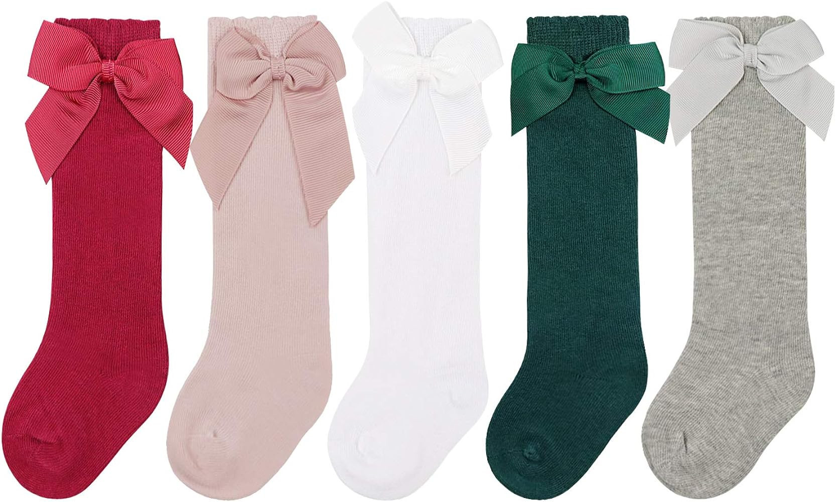 5 Pack Baby Girl Knee High Socks Toddler Dress Socks Baby Bow Stocking Cotton Infant Socks | Amazon (US)