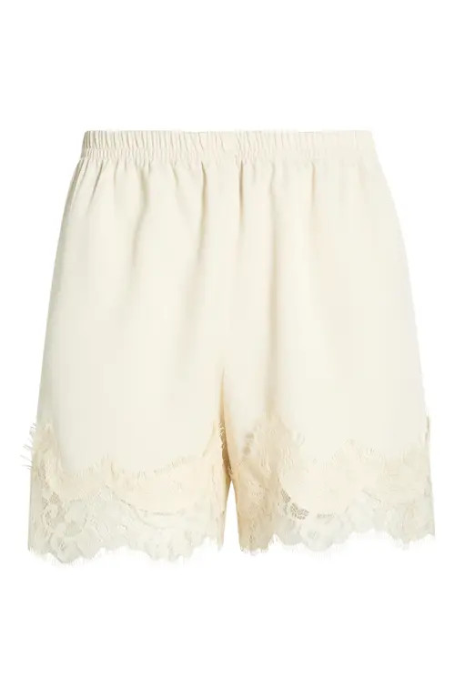 Open Edit Lace Trim Satin Shorts in Ivory Dove at Nordstrom, Size Xx-Small | Nordstrom