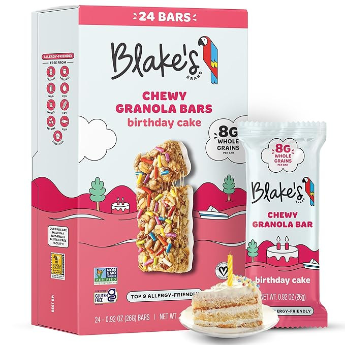 Blake’s Seed Based Chewy Granola Bars — Birthday Cake (24 Count), Vegan, Gluten Free, Nut Fre... | Amazon (US)