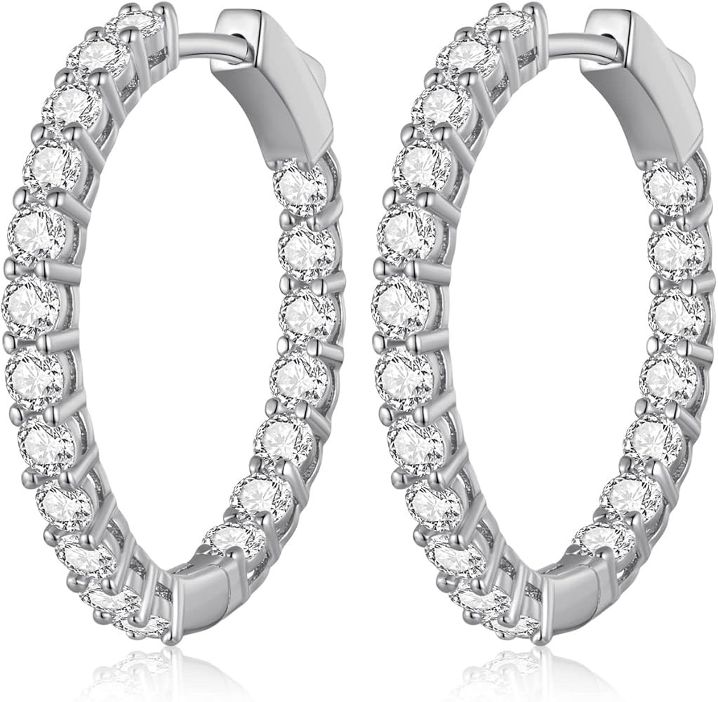 Gold Hoop Earrings for Women 14K Gold Plated Cubic Zirconia Hoop Earrings for Women 30mm Diamond ... | Amazon (US)