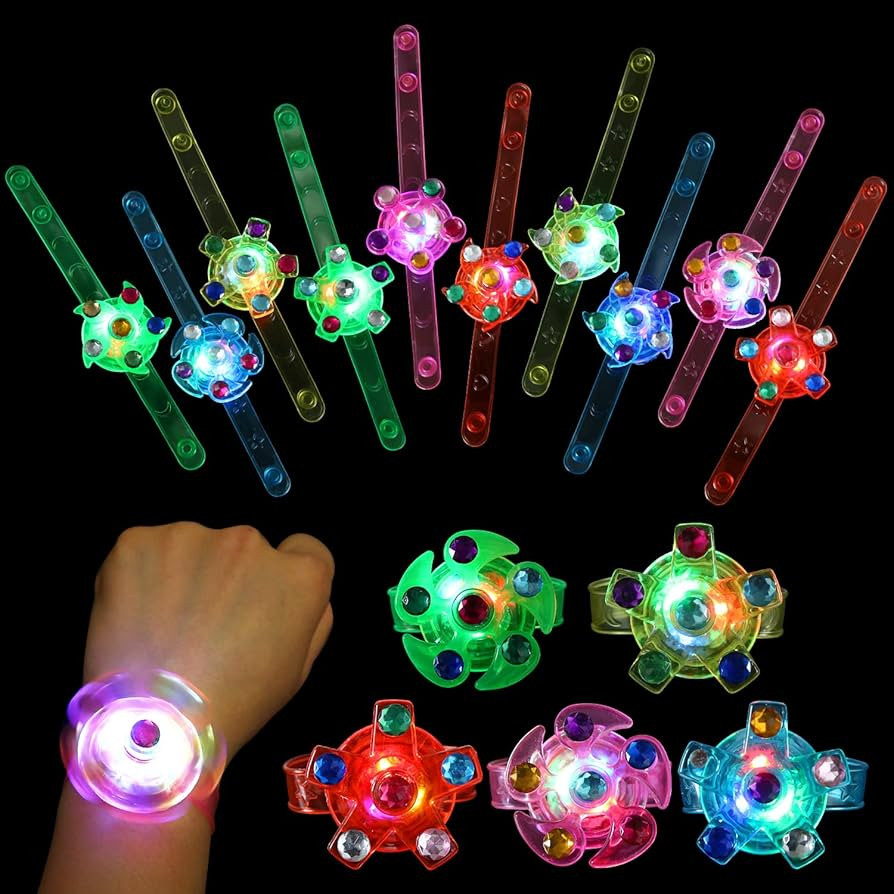 SCIONE 24pack LED Light Up Fidget Spinner Bracelets, Glow in The Dark Party Favors for Kids 4-8 8... | Amazon (US)