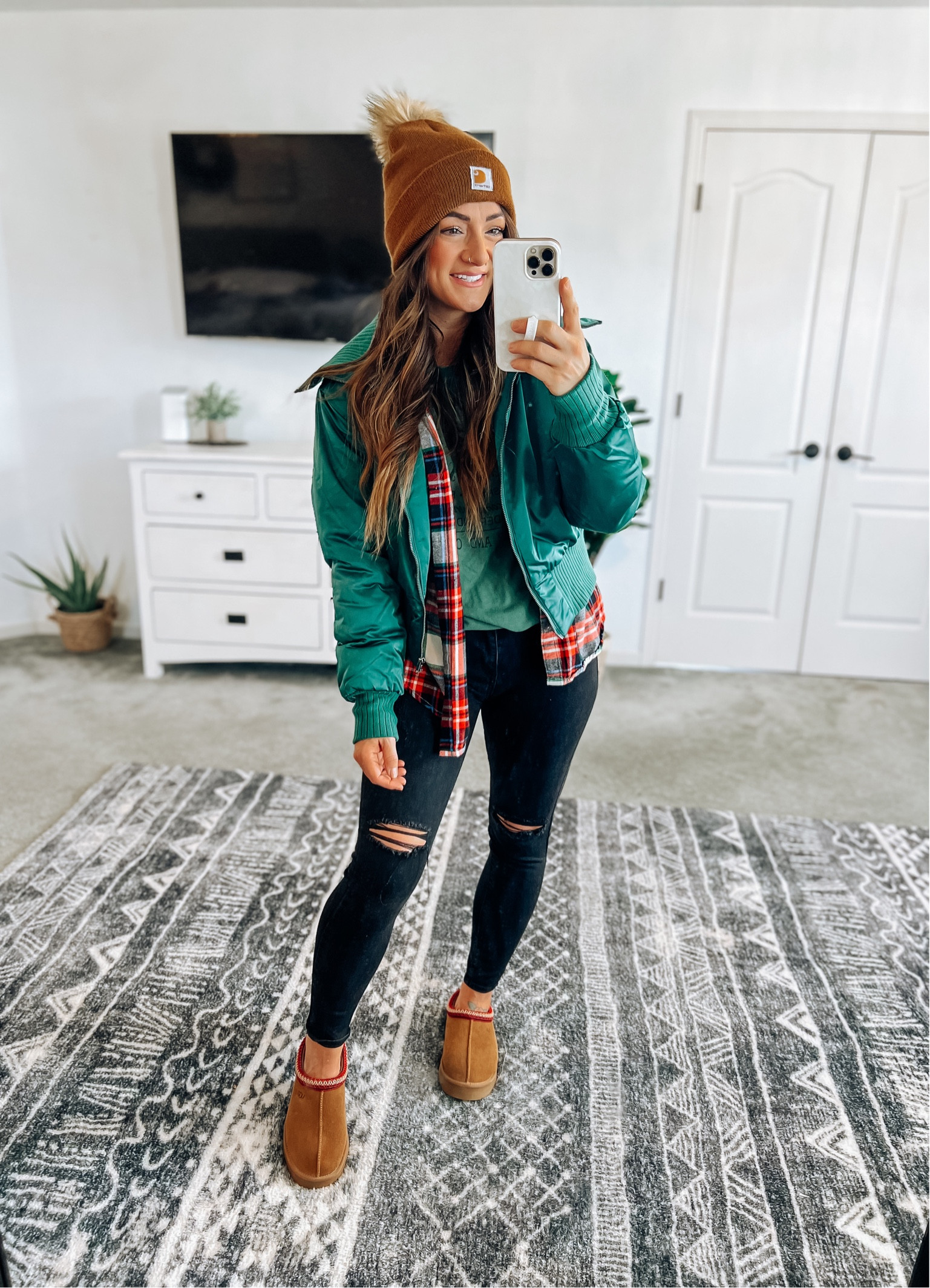 Green bomber jacket 30% off today!! I sized up to the medium, but it runs true to size. It’s also available in black and burgundy. My plaid is also on sale today!! I’m linking a few ugg look a likes as well! 

#LTKsalealert #LTKstyletip #LTKSeasonal